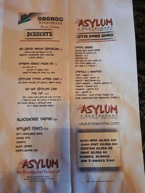 the asylum jerome menu  It's more than just dinner